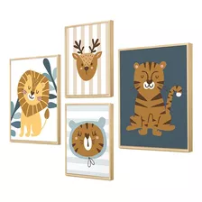 Kit 4 Quadros Decorativos Infantil Animais Leão