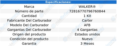 Kit Carburador Carter 4 Gargantas Chevelle V8 5.4l 65 Walker Foto 2