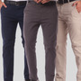 Kit 3 Calça Masculina Sarja Slim Alfaitaria Esporte Fino Bege-chumbo-azul Marinho 44