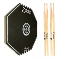 Kit Pad Estudo Bateria 12 Polegadas Com 2 Pares Baquetas 7a