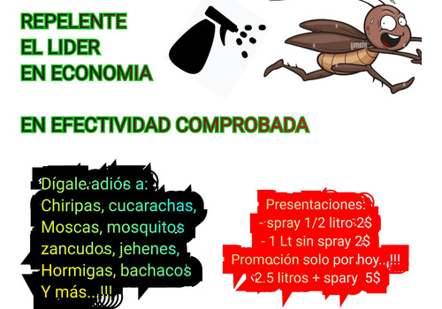 Repelente De Insectos Chiripas Cucarachas Moscas Zancudos