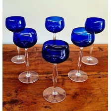 6 Copas Altas Antiguas Cristal De Baccarat Azul 
