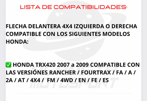 Flecha Eje Delantero Izq / Der 4x4 Honda Trx420 2007-2009 Foto 4