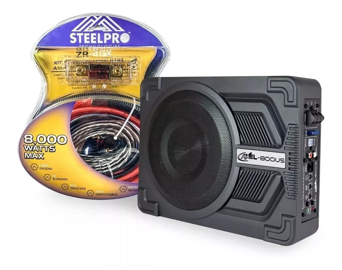 Subwoofer Amplificado 8' Axel By Steelpro + Kit De Cables