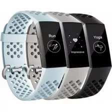 3 Mallas Small Para Fitbit Charge 3/4 Aguamarina / Gris / Ne