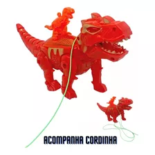 Dino Brinquedo Luz Som Anda Com Cordinha Presente Criança