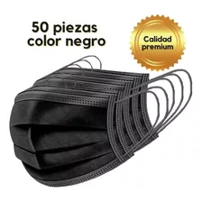 Cubrebocas Negro 50 Piezas Plisado Tricapa Termosellado 