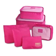 Kit Organizador De Malas 6 Peças Viagem Necessaire Higiene Cor Pink