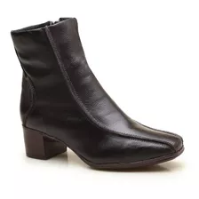 Bota Coturno Feminina Preta, Couro, Feminino Salto 4,5cm