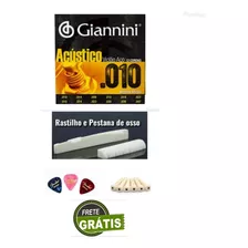 Kit Encordoamento Violão Aço 010 Rastilho Pestana Osso Pinos