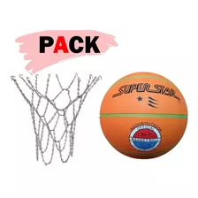 Pack Balón De Basquet + Red 12 Ganchos