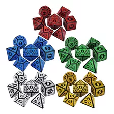 5 Conjunto Dados Rpg Runas C/7 (grátis Bolsinha)