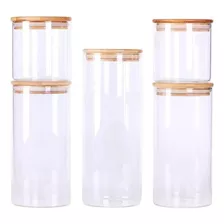 5 Potes Vidro Tampa Bambu Pote 2 L 2pote 900ml 2pote 250ml