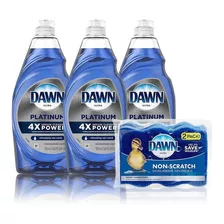 Dawn - Jabón Platino Para Lavavajillas + Esponjas Antiarañ