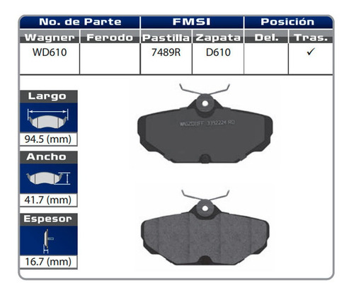 Balatas Traseras Ford Taurus 1998 1999 2000 2001 2002 Wagner Foto 2