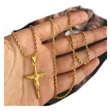 Cordão Baiano Banhado Ouro 18k Pingente Cruz Jesus Crucifixo