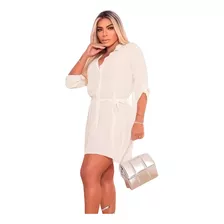 Chemise Camisa Manga 3/4 Vestido Curto Saída Praia Viscolinh