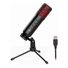 Kit Microfono Pc Usb Condenser Cardioide Streaming + Tripode Color Negro Y Rojo