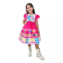 Vestido Junino Infantil Festa Junina Meninas Coração Pink