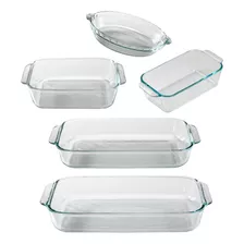 Set Juego 5 Fuentes Asaderas Pyrex Vidrio Horno Linea Basics