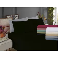 Lençol De Malha Cama Casal 100% Algodão Elástico Liso Cor Preto