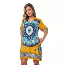 Bata Feminina Chemise Indiana Túnica Saída De Praia E Casual