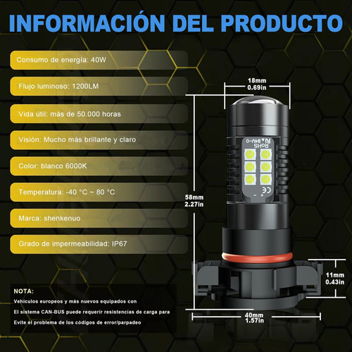 Led Foco De Nieblas 2504 Psx24w Luz Blanca 6000k For Dodge Foto 4