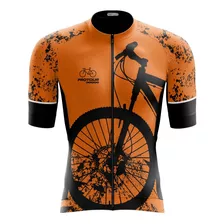 Camiseta Premium Ciclismo Bike Laranja Manga Curta Uv+50