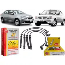 Kit Jogo Cabo E Velas Ngk Clio Logan Sandero 1.0 16v 