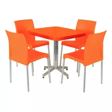 Mesa Con Sillas Para Restaurante Bar Cafetería Cocina Ec75vi Color Naranja