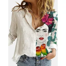 Camisa De Lino Frida Kahlo Camisa Mexicana Estilo Mexicano