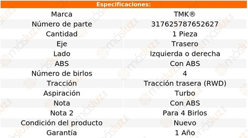 1- Maza Trasera Izq/der Con Abs Bmw 528i L4 2.0l 12/16 Tmk Foto 2