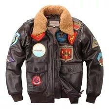 K 2022 Chaqueta De Cuero Top Gun Pilot Marrón Oscuro Hombre