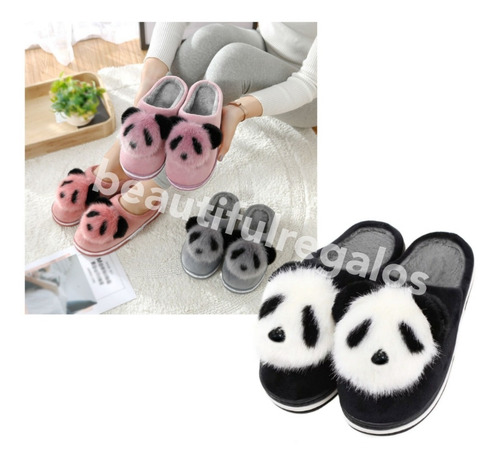 Pantuflas Peluche Panda Antideslizante Abrigadas Invierno