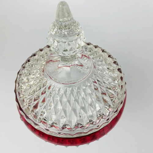 Bomboniere Vidro Lapidado Vermelho Vintage Anos 60' Branco 3