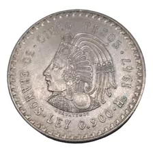 Moneda 5 Pesos Cuauhtémoc Plata Ley 900 Año 1947 Excelente