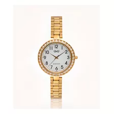 Reloj Q&q Dama Q64a Acero Muy Elegante Strass