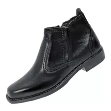 Botina Ref 2235 Com Ziper Bota Preta Couro Original Legitimo