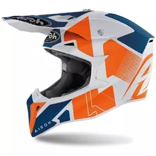 Capacete Airoh Wraap Raze Laranja Azul Motocross Trilha