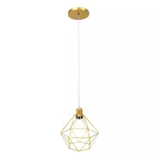 Pendente Aramado Diamante Cabo Cristal 1,5 Mt Dourado Lustre