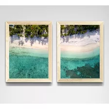 2 Quadros Paisagens Mar Ilha Tropical Praia Com Moldura Rrs2