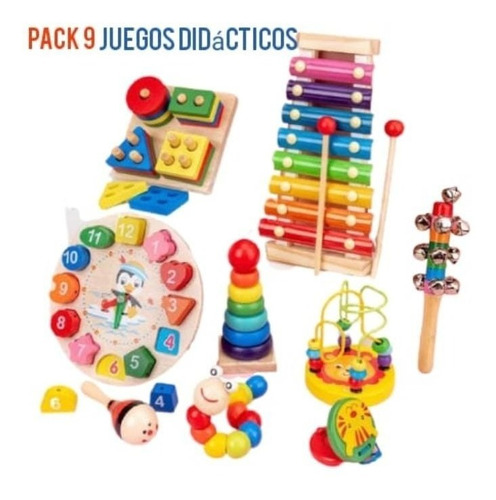 Juguetes Aprendizaje De Madera Didáctico  Para Niños Pack 9
