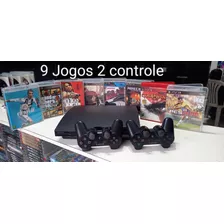 Ps3 Slim Com 2 + 9 Jogos Originais Completo Garantia Nf-e 