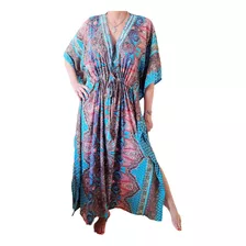 Vestido Indiano Kaftan Em Seda Importados 