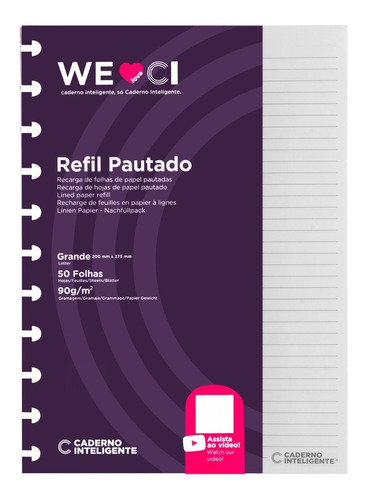 Caderno Inteligente Refil Grande Pautado 90g