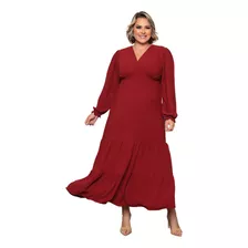 Vestido Longo Plus Size Manga Longa Festa Linha Premium