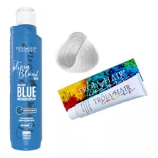 Coloração Oos Super Clareador + Tróia Blond Blue Tróia Hair Tom Coloração Oos + Matizador Efeito Platinado
