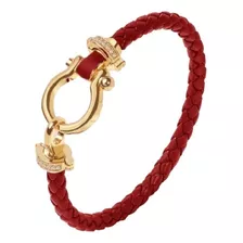 Pulsera De Cuero Rojo Y Metal Para Mujer (fashion Designer)