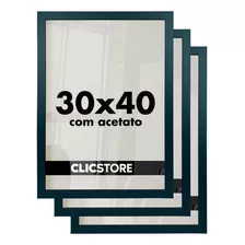 Kit 3 Moldura 30x40 Quadro Acetato Poster Porta Certificado Cor Preto Liso