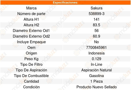 Filtro Combustible Renault Kwid L3 1l 19_20 Sakura 8640872 Foto 2